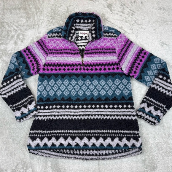 Wrangler 1/4 Zip Sherpa Fleece Pullover Quarter Zip Aztec Print Small Western - Picture 1 of 7